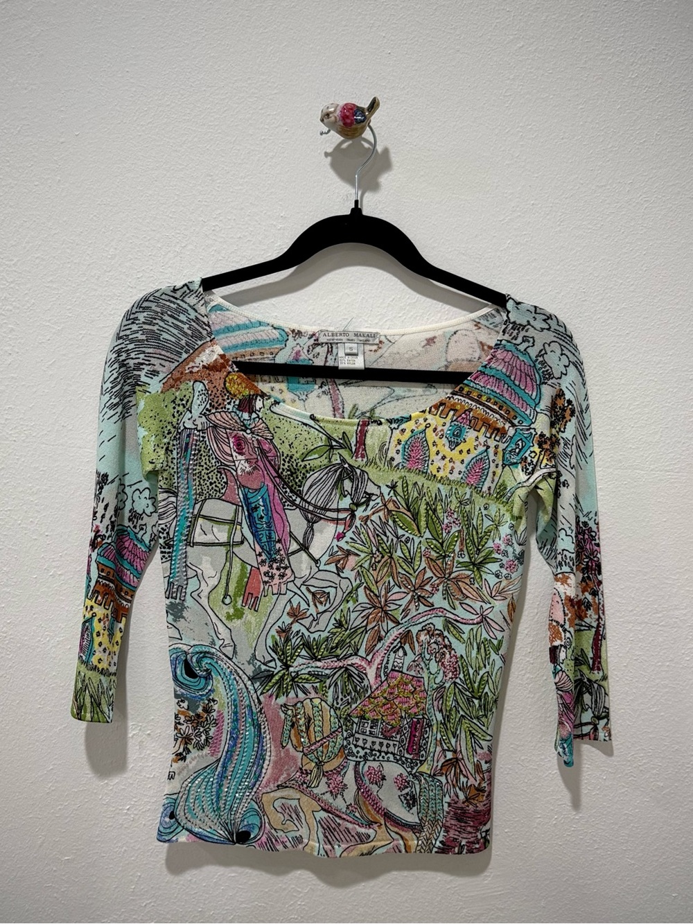 Alberto Makali Multi-Color Printed Long Sleeve Scoop Neck Top